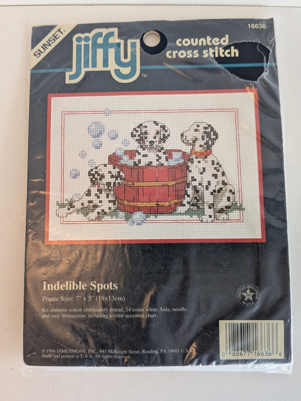 Vintage Indelible Spots Dalmation Dogs Jiffy Sunset 16636 Cross Stitch Kit 7x5
